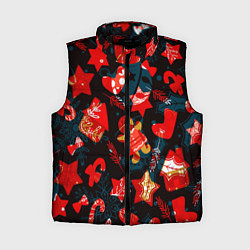 Женский жилет Рождественские узоры красные, цвет: 3D-черный