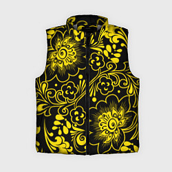Женский жилет Хохломская роспись золотые цветы на чёроном фоне, цвет: 3D-светло-серый