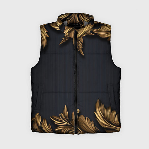Женский жилет Золотые объемные листья на черном / 3D-Светло-серый – фото 1