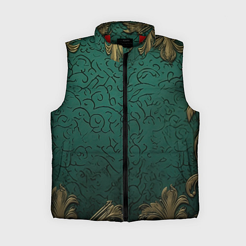Женский жилет Узоры золотые на зеленом фоне / 3D-Красный – фото 1