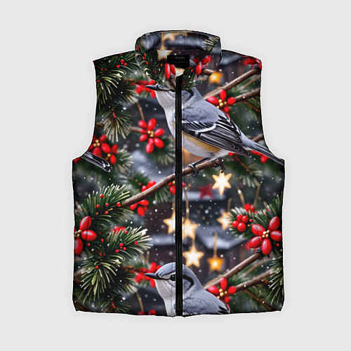 Женский жилет Рождественская птица пересмешник / 3D-Черный – фото 1