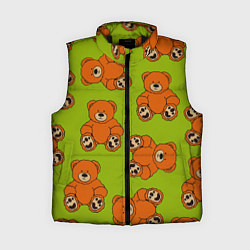 Женский жилет Плюшевые мишки на зеленом фоне, цвет: 3D-черный