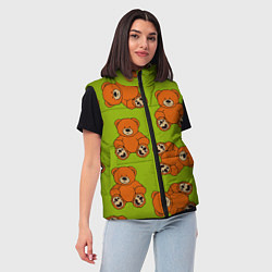 Женский жилет Плюшевые мишки на зеленом фоне, цвет: 3D-черный — фото 2