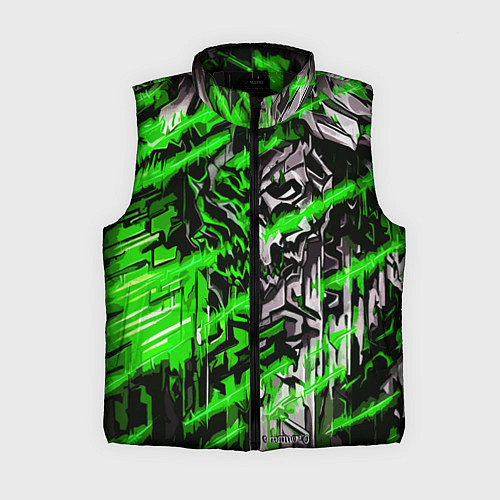 Женский жилет Железный череп и зелёные линии / 3D-Черный – фото 1
