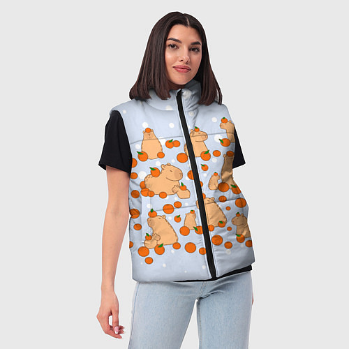 Женский жилет Мем капибара и мандарины / 3D-Красный – фото 3