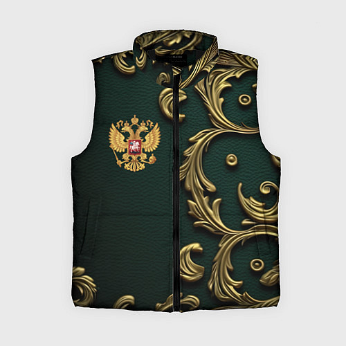 Женский жилет Золотой герб России на темном зеленом фоне лепнина / 3D-Черный – фото 1