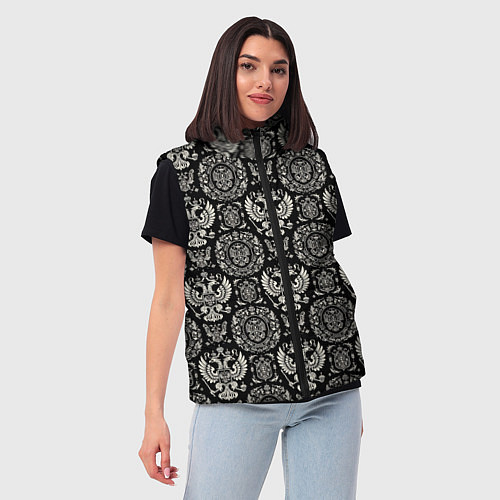 Женский жилет Черно-белый греб России паттерн / 3D-Красный – фото 3