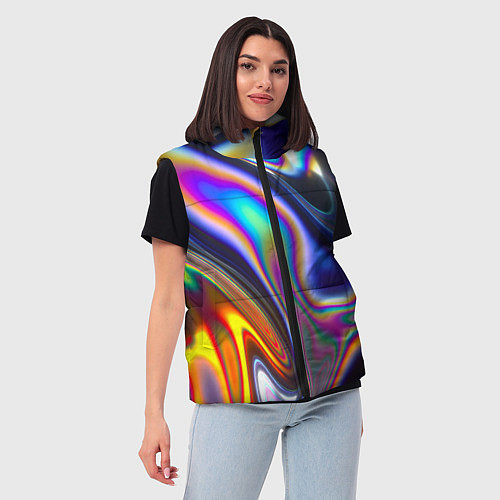 Женский жилет Жидкая голографическая бензиновая абстракция / 3D-Красный – фото 3