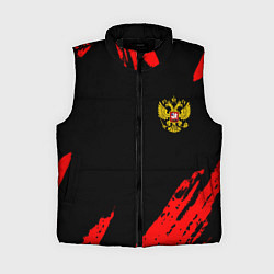 Женский жилет Россия герб краски красные, цвет: 3D-черный