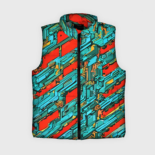 Женский жилет Голубые фрагменты на красном фоне / 3D-Светло-серый – фото 1