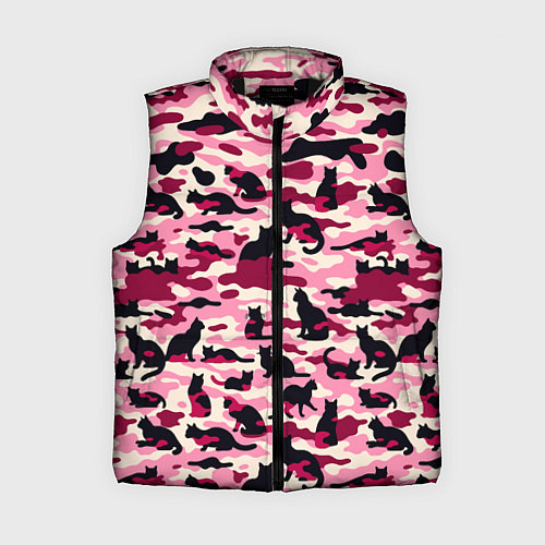 Женский жилет Камуфляжные розовые котики / 3D-Черный – фото 1