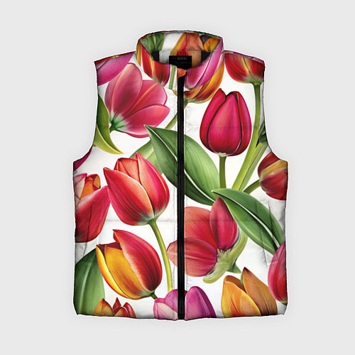Женский жилет Паттерн с тюльпанами / 3D-Черный – фото 1