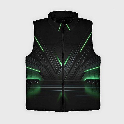 Женский жилет Футуристическая абстракция с зеленым неоновым свет / 3D-Черный – фото 1