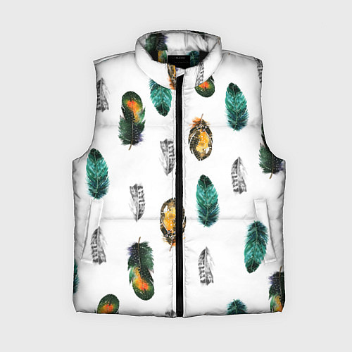 Женский жилет Перья на белом фоне / 3D-Черный – фото 1
