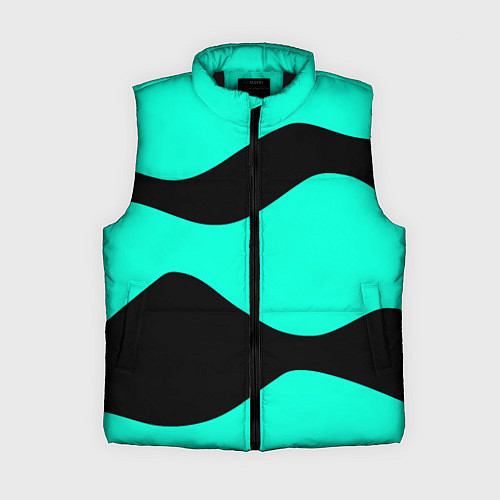 Женский жилет Бирюзовый в чёрные волнистые полосы абстракция / 3D-Черный – фото 1