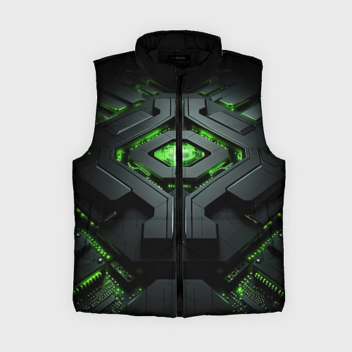Женский жилет Объемная абстрактная яркая зеленая фигура на черно / 3D-Черный – фото 1