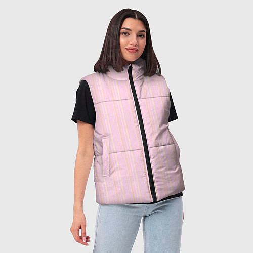 Женский жилет Бледный розово-жёлтый полосатый / 3D-Красный – фото 3