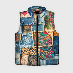 Женский жилет Японские мотивы на дениме