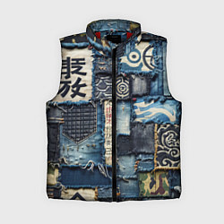 Женский жилет Иероглифы на пэчворк дениме, цвет: 3D-красный