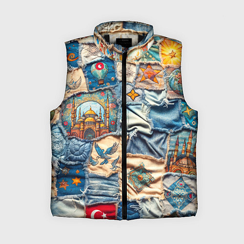 Женский жилет Джинсы в Турции - пэчворк / 3D-Черный – фото 1