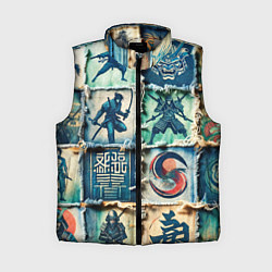 Женский жилет Самураи на пэчворк дениме