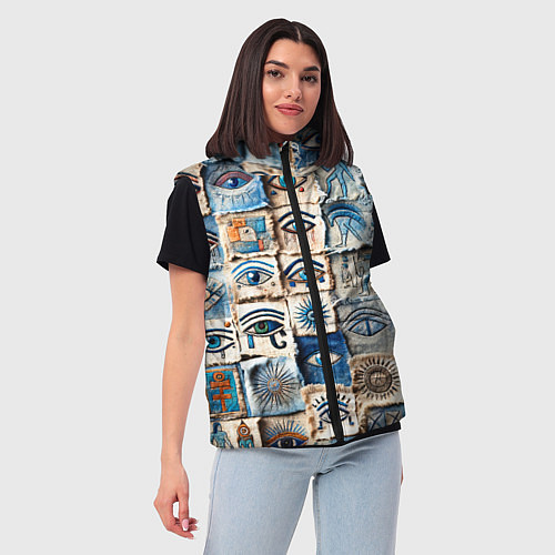 Женский жилет Глаза на пэчворк дениме / 3D-Красный – фото 3