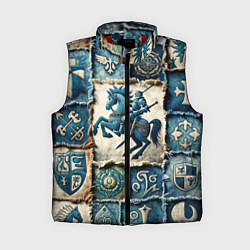 Женский жилет Рыцарь на пэчворк дениме, цвет: 3D-красный