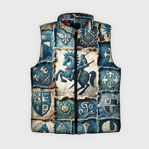 Женский жилет Рыцарь на пэчворк дениме / 3D-Красный – фото 1