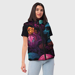 Женский жилет Яркие цветы с черепами, цвет: 3D-черный — фото 2