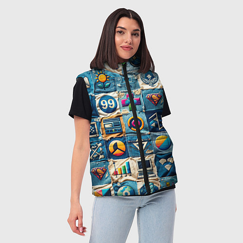 Женский жилет Пэчворк деним из девяностых / 3D-Красный – фото 3