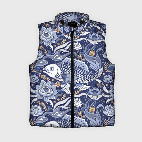 Женский жилет Рыба карп - синий корейский узор / 3D-Черный – фото 1