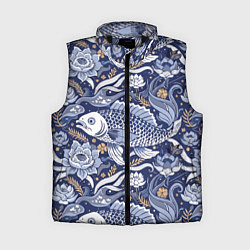 Женский жилет Рыба карп - синий корейский узор