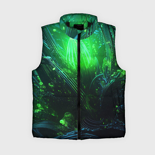 Женский жилет Зеленая кислотная яркая неоновая абстракция / 3D-Черный – фото 1