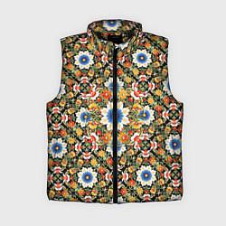 Женский жилет Русские цветочные узоры красно-желтые, цвет: 3D-черный