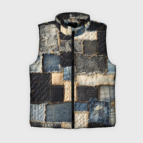 Женский жилет Заплатки пэчворк на джинсе / 3D-Черный – фото 1