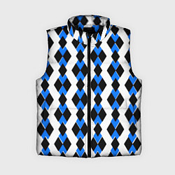 Женский жилет Чёрные и синие ромбы на белом фоне, цвет: 3D-черный