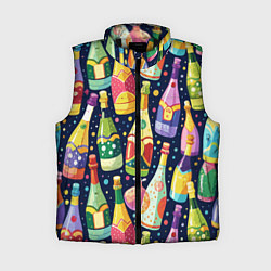 Женский жилет Бутылки шампанского -вино водочный паттерн, цвет: 3D-черный