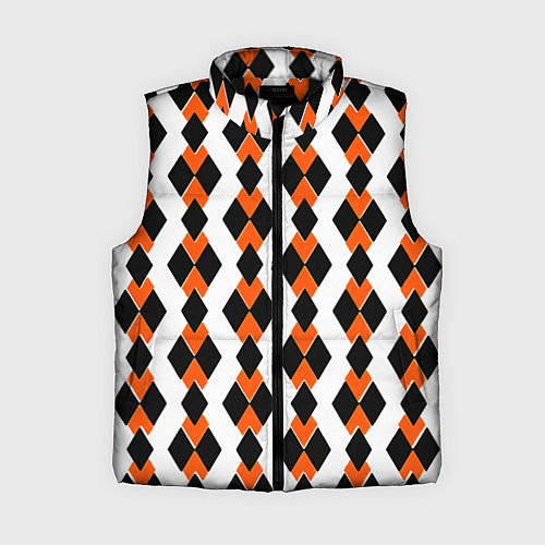 Женский жилет Чёрные и оранжевые ромбы на белом фоне / 3D-Черный – фото 1