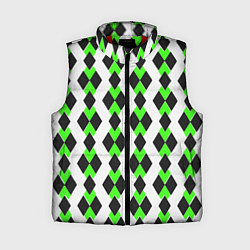 Женский жилет Чёрные и зелёные ромбы на белом фоне, цвет: 3D-красный