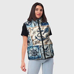 Женский жилет Пэчворк с якорем - джинсовка моряка, цвет: 3D-черный — фото 2
