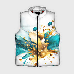 Женский жилет Бирюзово голубая абстракция, брызги краски на бело