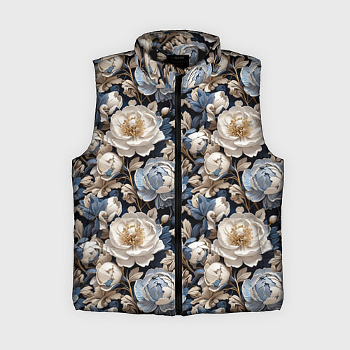 Женский жилет Нежные голубые и белые пионы / 3D-Черный – фото 1