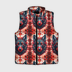 Женский жилет Серые волки на красном фоне