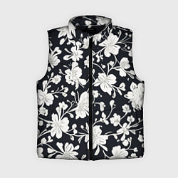 Женский жилет Патерн белых цветов на черном фоне, цвет: 3D-черный