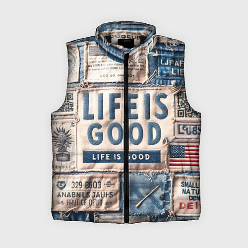 Женский жилет Жизнь прекрасна- пэчворк / 3D-Черный – фото 1