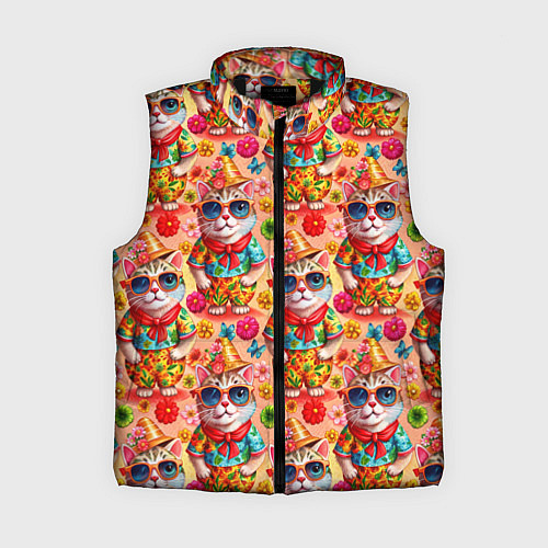Женский жилет Коты и летний вайб паттерн / 3D-Черный – фото 1