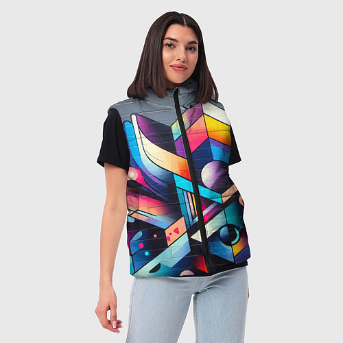 Женский жилет Геометрическое абстрактное граффити - нейросеть / 3D-Красный – фото 3