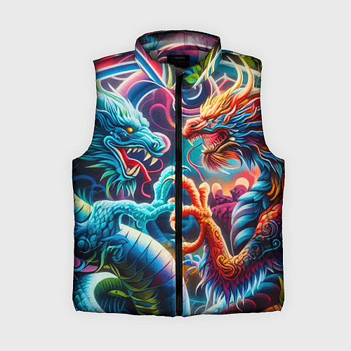 Женский жилет Противостояние двух драконов - ирезуми / 3D-Светло-серый – фото 1