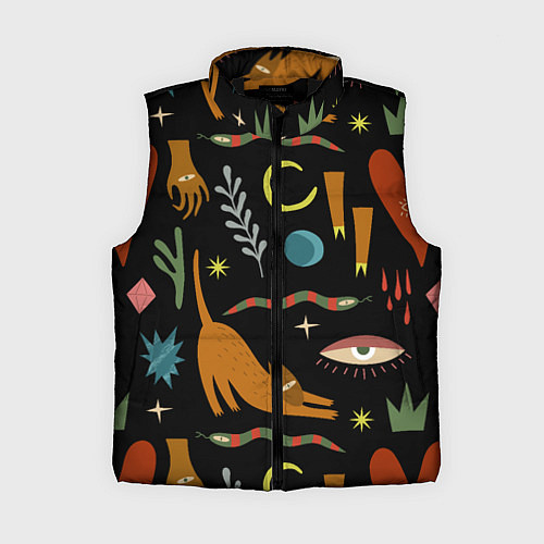 Женский жилет Мистический лес с одноглазым котом / 3D-Черный – фото 1
