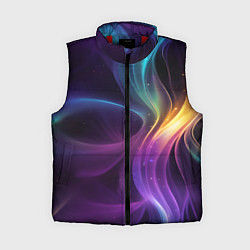 Женский жилет Радужные неоновые волны и разводы на черном фоне